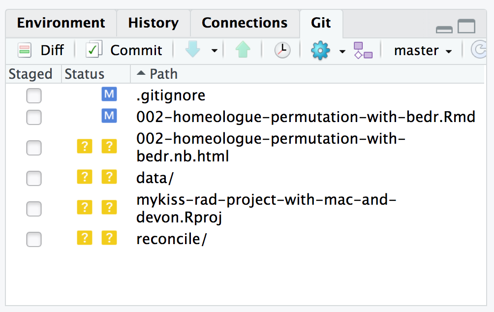 An example of what an RStudio git window might look like.