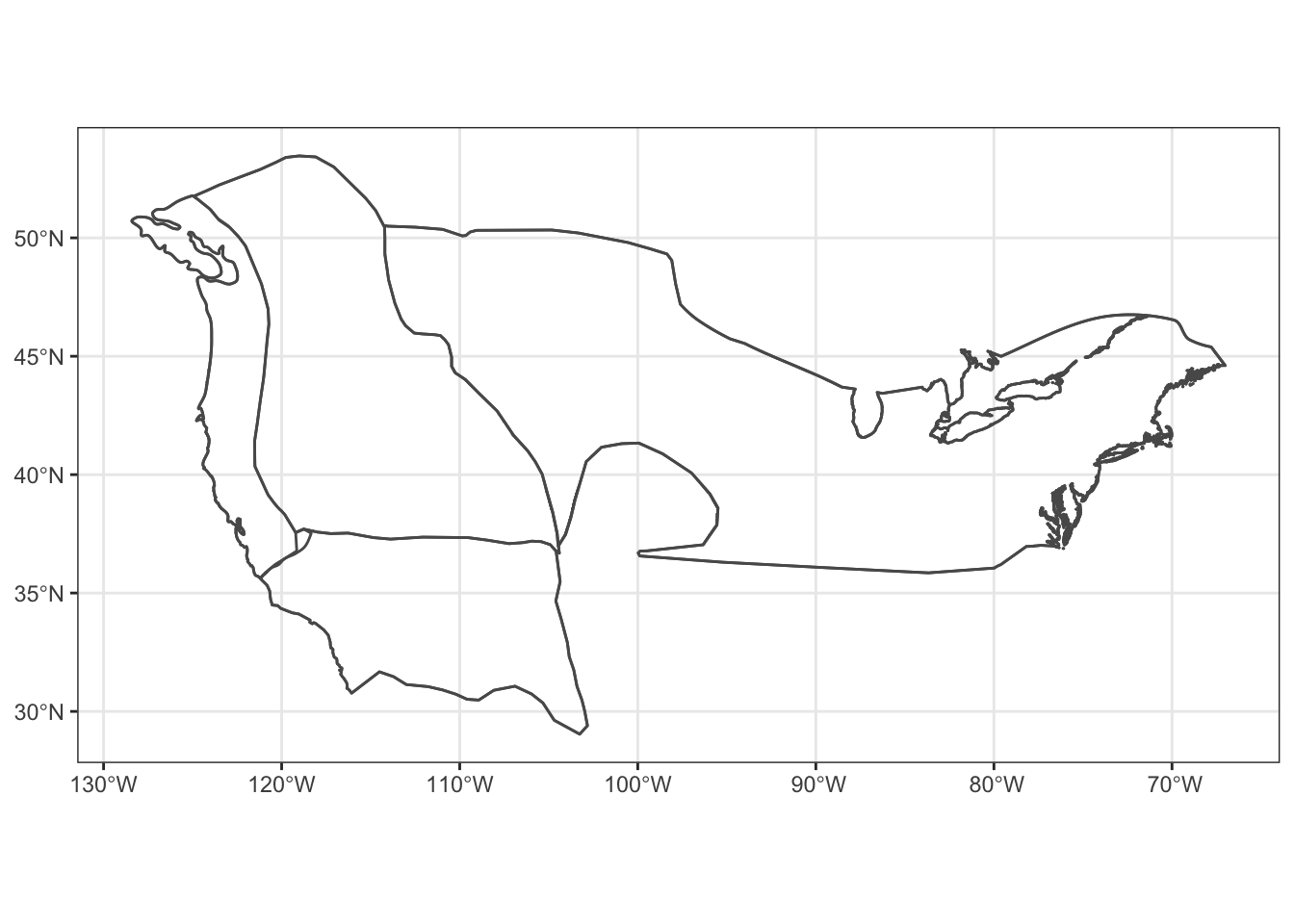 A basic outline of Willow Flycatcher breeding range we will use for this exercise